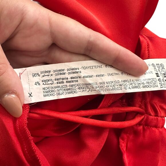 ZARA Satin Gathered Mini Dress Red Medium - Picture 6 of 6